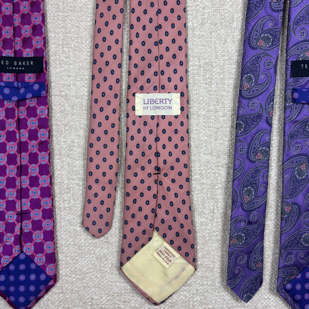 Ted Baker London & Liberty of London Silk Tie Lot of 3 Paisley Pink Purple - Picture 4 of 5